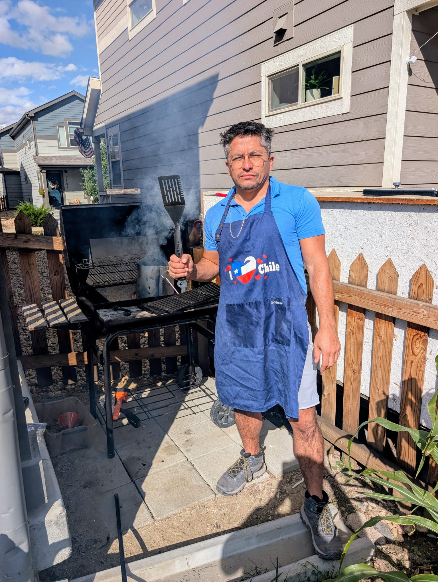 Professional BBQ grill with steaks